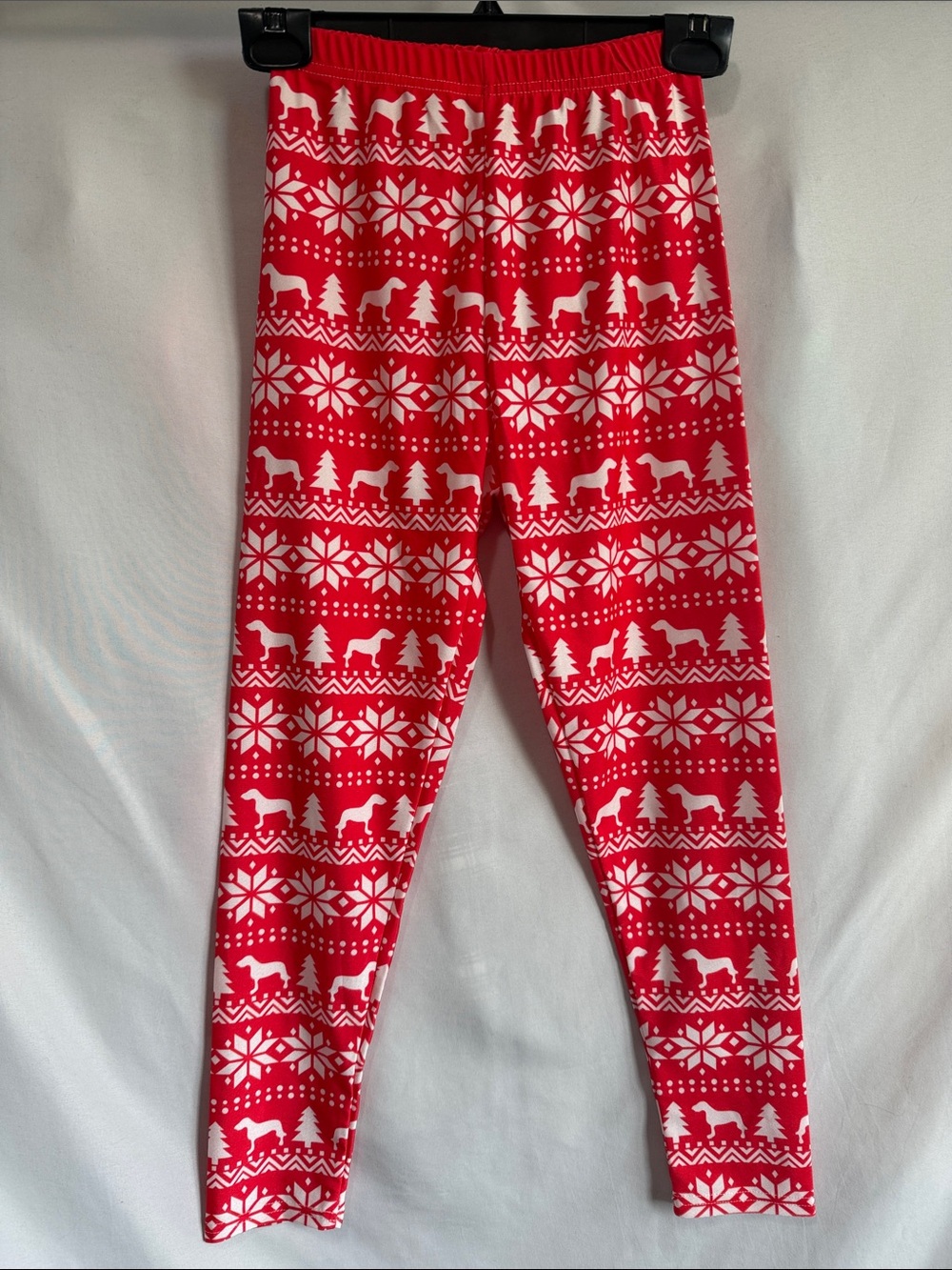 Festive Red Holiday Dog Print Kids Leggings